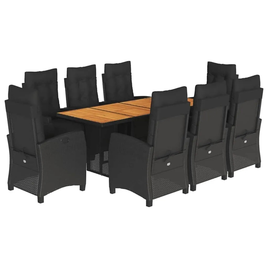 vidaXL 9-teilige Garten-Essgruppe aus Poly-Rattan und Akazienholz in Schwarz mit Kissen - Bild 2