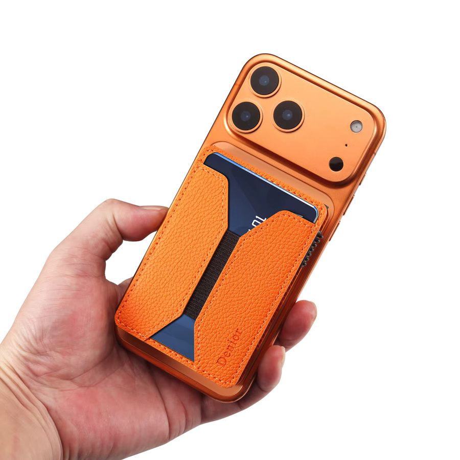 Handy-Geldbörse aus Kunstleder mit Magnetverschluss und automatischem Kartensteckplatz in Schwarz oder Orange - Bild 3
