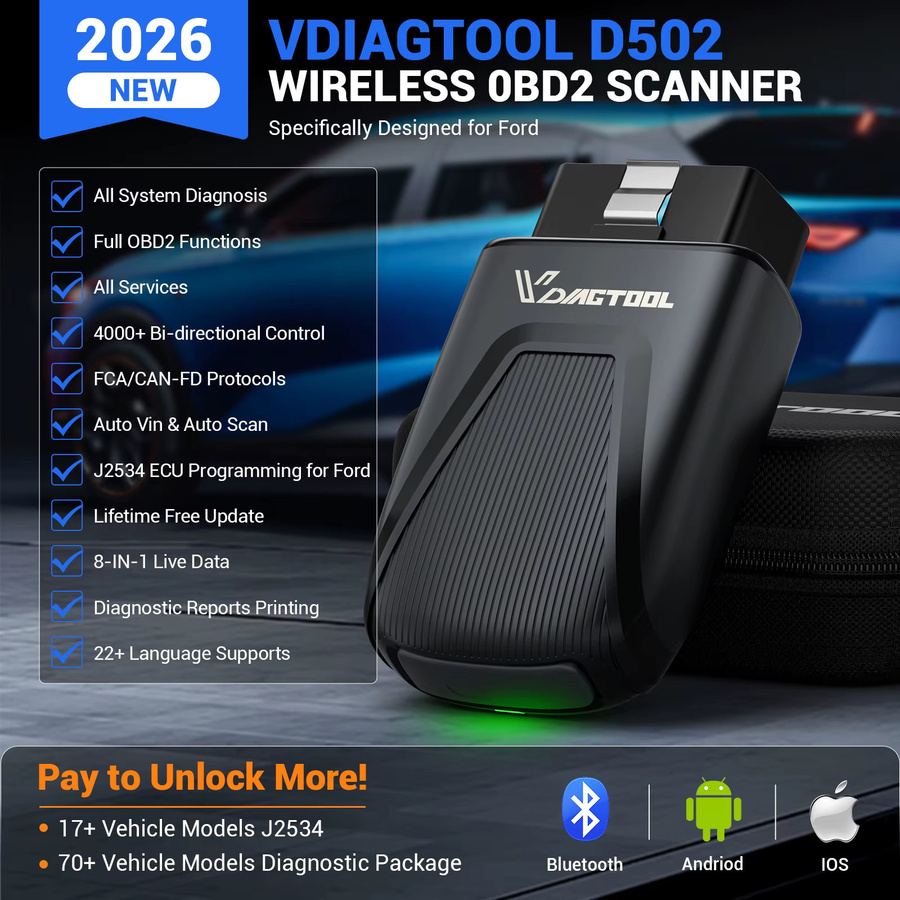 VDIAGTOOL D502 OBD2-Scanner für Ford: Bidirektionales Diagnosegerät mit Alle-Systeme-Diagnose, CANFD und J2534 in Schwarz - Bild 3