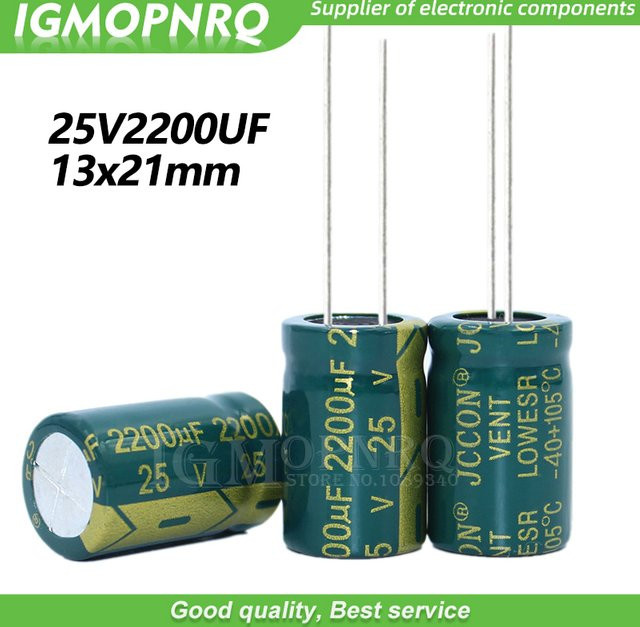 10er Set Aluminium-Elektrolytkondensatoren igmopnrq 25V 2200µF mit hoher Frequenz und niedriger Impedanz, B/H: 13 x 21 mm - Bild 1