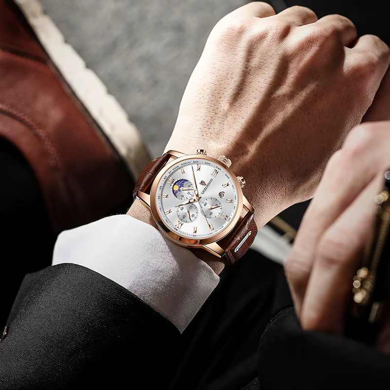 TOP LIGE Armbanduhr Quarz, Leder, Leuchtzeiger, Herren - Bild 4
