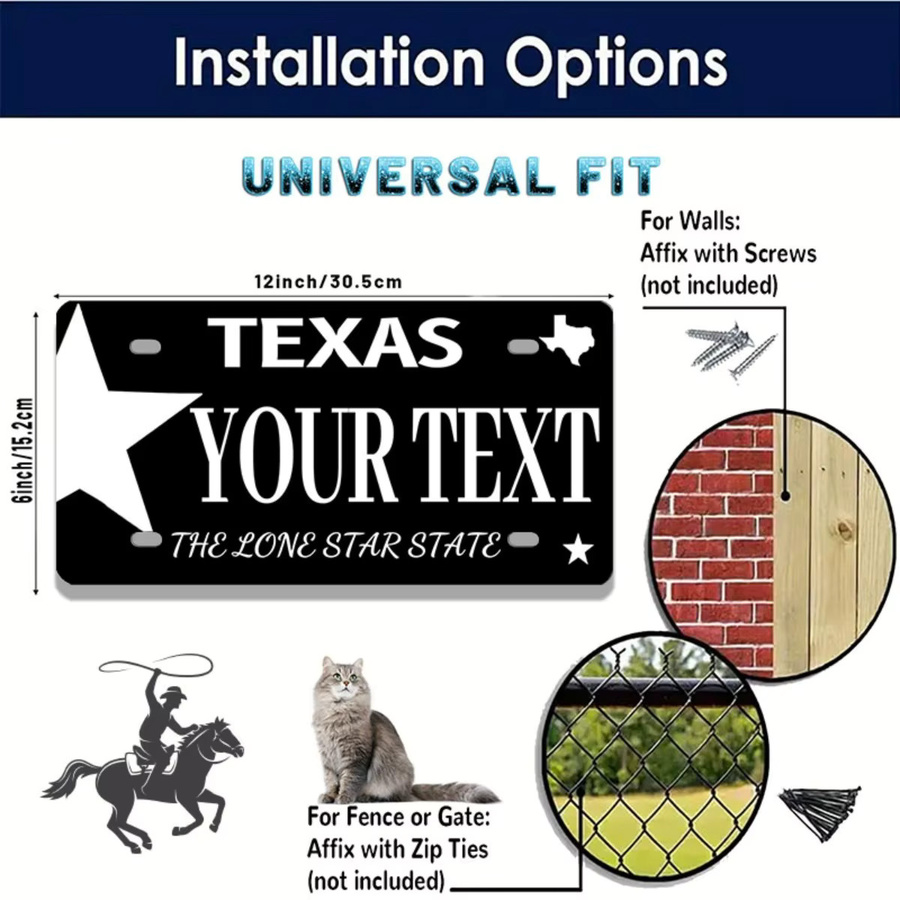 Personalisierte Texas State Aluminiumplatte von Hello Young in Schwarz oder Grün mit individuellem Text, wetterfeste Vintage Wanddeko aus Metall, B/H: 30,5 x 15,2 cm - Bild 3