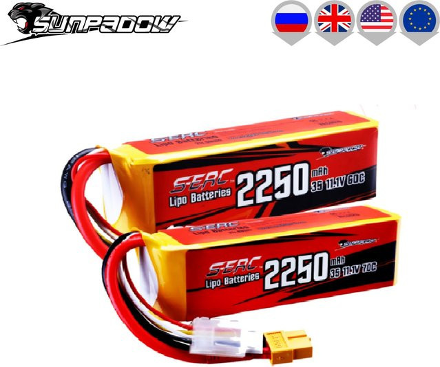 SUNPADOW 3S RC LiPo Akku 2250mAh 11,1V 60C mit XT60 Anschluss für RC Flugzeug, Quadcopter, Hubschrauber und Drohnen - Bild 1