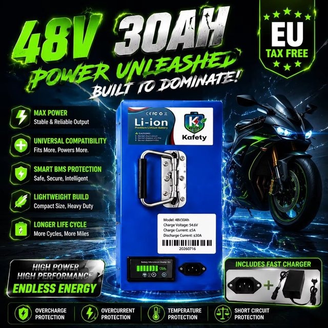 Wiederaufladbarer E-Bike Lithium-Akku 48V 30Ah in Blau für 250-2000W Elektromotoren mit BMS und wasserdichter Hülle - Bild 1