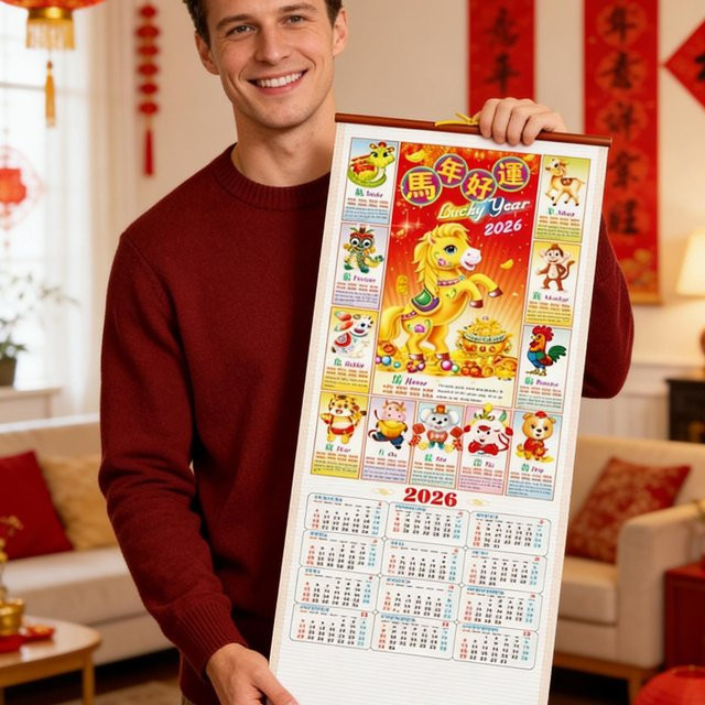 Wandkalender 2026 Jahr des Pferdes mit Monatsplaner und chinesischem Sternzeichen in Mehrfarbig - Bild 1