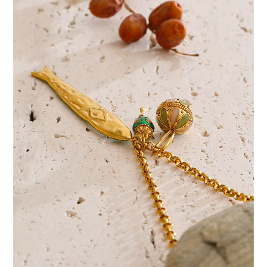 Yhpup Halskette mit Fisch-Anhänger, Edelstahl, Gold, Unisex, 78+5cm - Bild 3