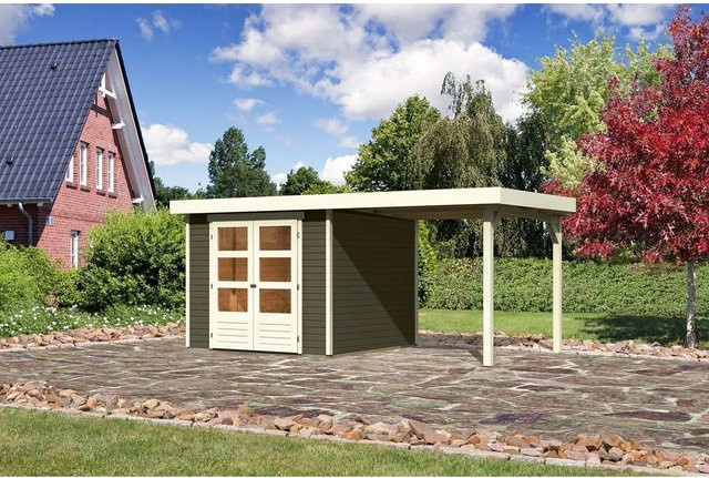 Karibu Holz-Gartenhaus Boras mit Flachdach in Terragrau - Bild 1