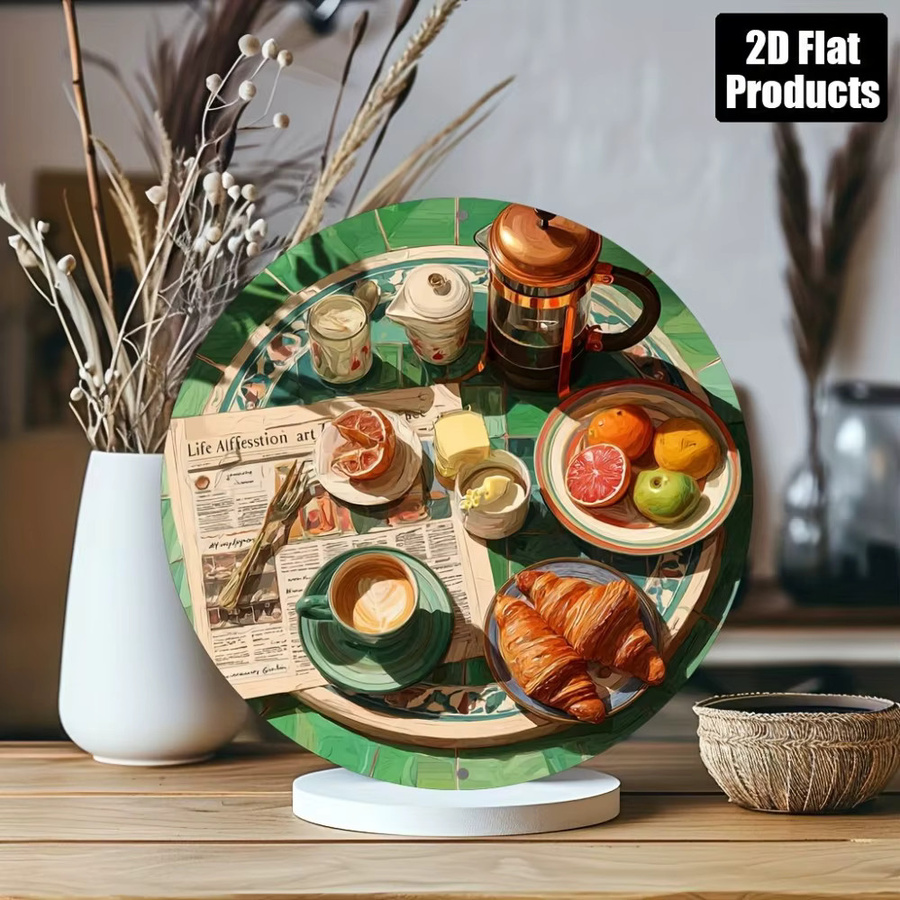 HELLOYOUNG Vintage Frühstücks-Schild aus Metall, rund, Mehrfarbig, Durchmesser: 20,3 cm, Wanddekoration für dein Zuhause oder Café - Bild 5