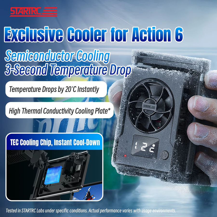 STARTRC TECH Ice Core Kühlradiator für DJI Osmo Action 5 Pro, Action 4 und Action 3 Kamera-Zubehör mit 3-Gang-Einstellung und Cold Shoe in Schwarz - Bild 2