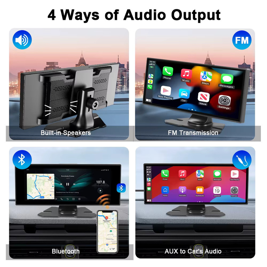 MOCENDO Tragbarer 11,26 Zoll Auto-Videoplayer mit Wireless CarPlay, Android Auto Spiegelverbindung und Bluetooth FM in Schwarz - Bild 4