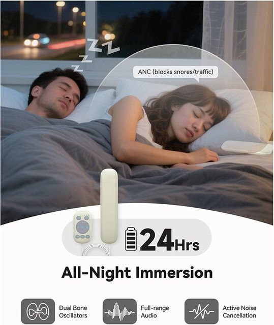 Kissenlautsprecher mit Knochenleitung und Bluetooth 5.4, Schlafkopfhörer mit 36 Schlafgeräuschen und Weißes Rauschen, Beige - Bild 1