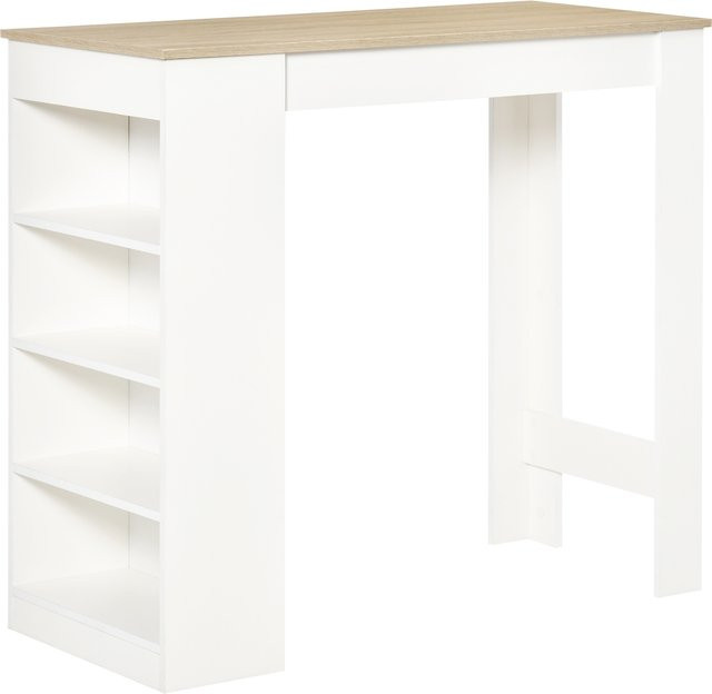 HOMCOM Bartisch für 2 Personen mit 4 offenen Regalen, moderner Hochtisch für Küche und Wohnzimmer, Weiß und Naturholz, B/T/H: 115 x 50 x 102,7 cm - Bild 1