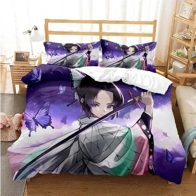 Demon Slayer Bettwäscheset mit Nezuko und Tanjirou Motiv von Lodestar, lila, B/H: 200 x 230 cm - Bild 1