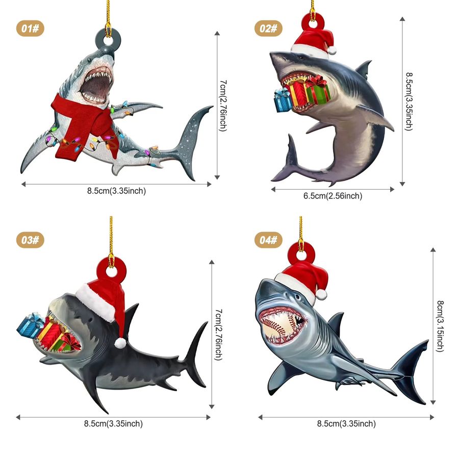 3er Set Strong-Toyers Haie-Ornament als Weihnachtsbaum-Dekoration mit Hängeanhängern im Ozean-Design - Bild 1