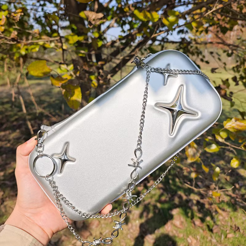 Vieruodis Tragetasche für Nintendo Switch 2 mit silbernem Sternmuster als Retro-Schutztasche und Reise-Aufbewahrungstasche - Bild 4