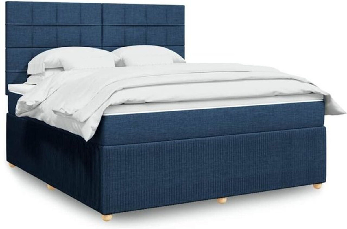 Vidaxl Boxspringbett mit Matratze in Blau und Weiß aus Stoff, B/T/H: 180 x 200 x 150,5 cm - Bild 1