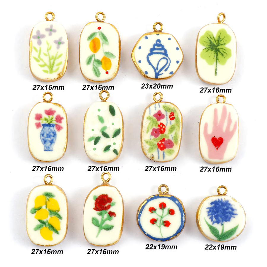 DoreenBeads Charms, Keramik-Blumen, 18 Karat vergoldet, Edelstahl, Bunt - Bild 1