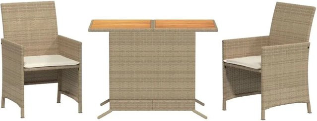 vidaXL 3-teiliges Bistro-Set aus PE-Rattan und Akazienholz in Beige und Cremeweiß mit wetterfesten Kissen - Bild 1