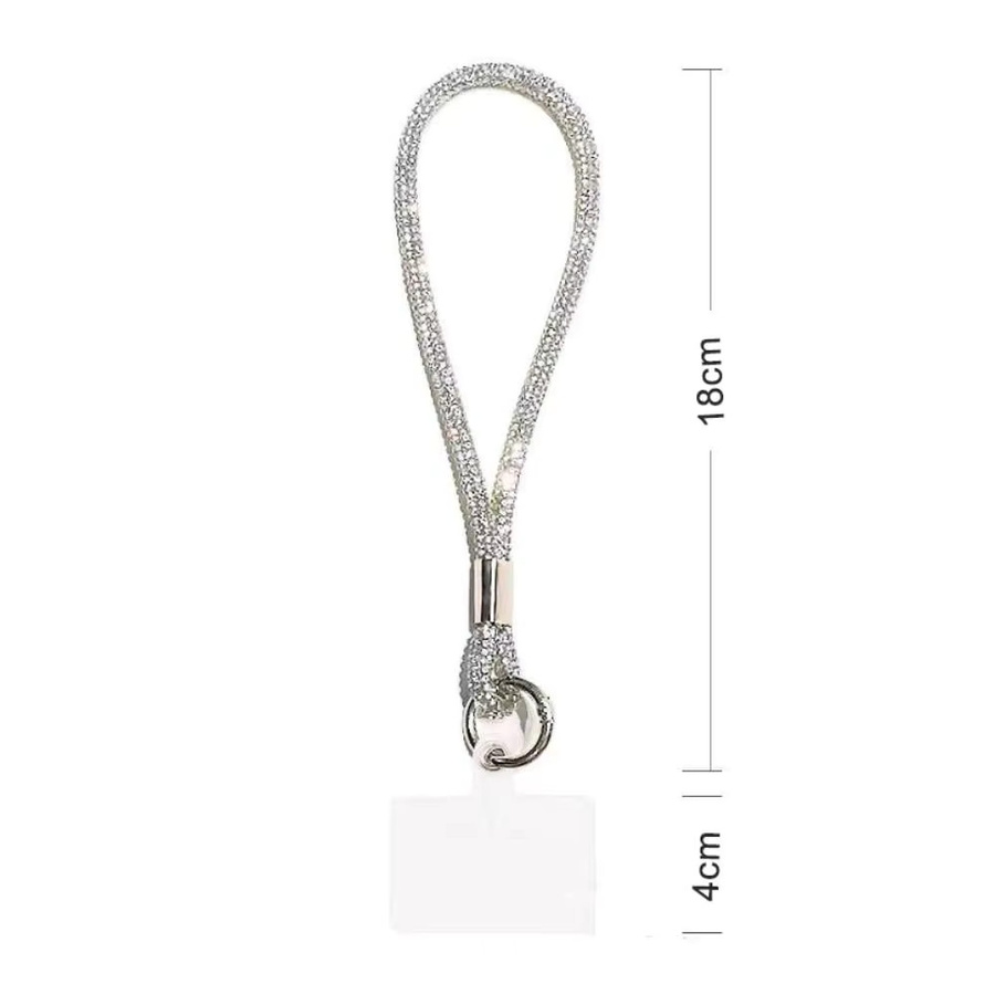 Glitzer Strass Telefon Lanyard in Grau mit Kristall-Design als Handgelenk-Riemen und Schlüsselbund-Zubehör - Bild 3