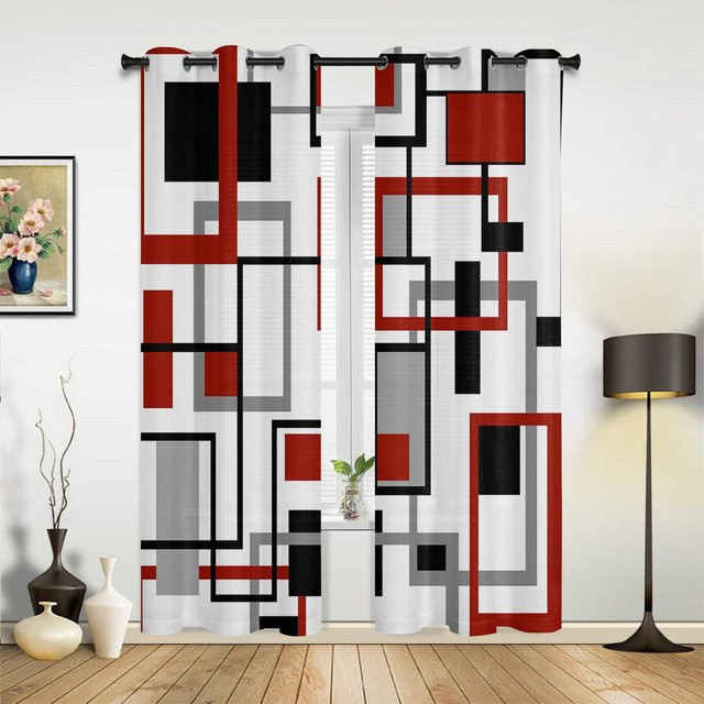 Abstrakte Patchwork Vorhänge im mittelalterlichen Stil für Wohnzimmer und Schlafzimmer, Farben: Rosa, Schwarz, Grau, B: 135 cm, H: 60 cm - Bild 1