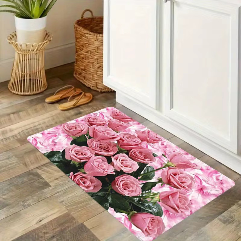 VIKAMA Bodenmatte mit rosa Rosenmuster, rutschfest und wasserabsorbierend, B/T: 60 x 40 cm - Bild 2