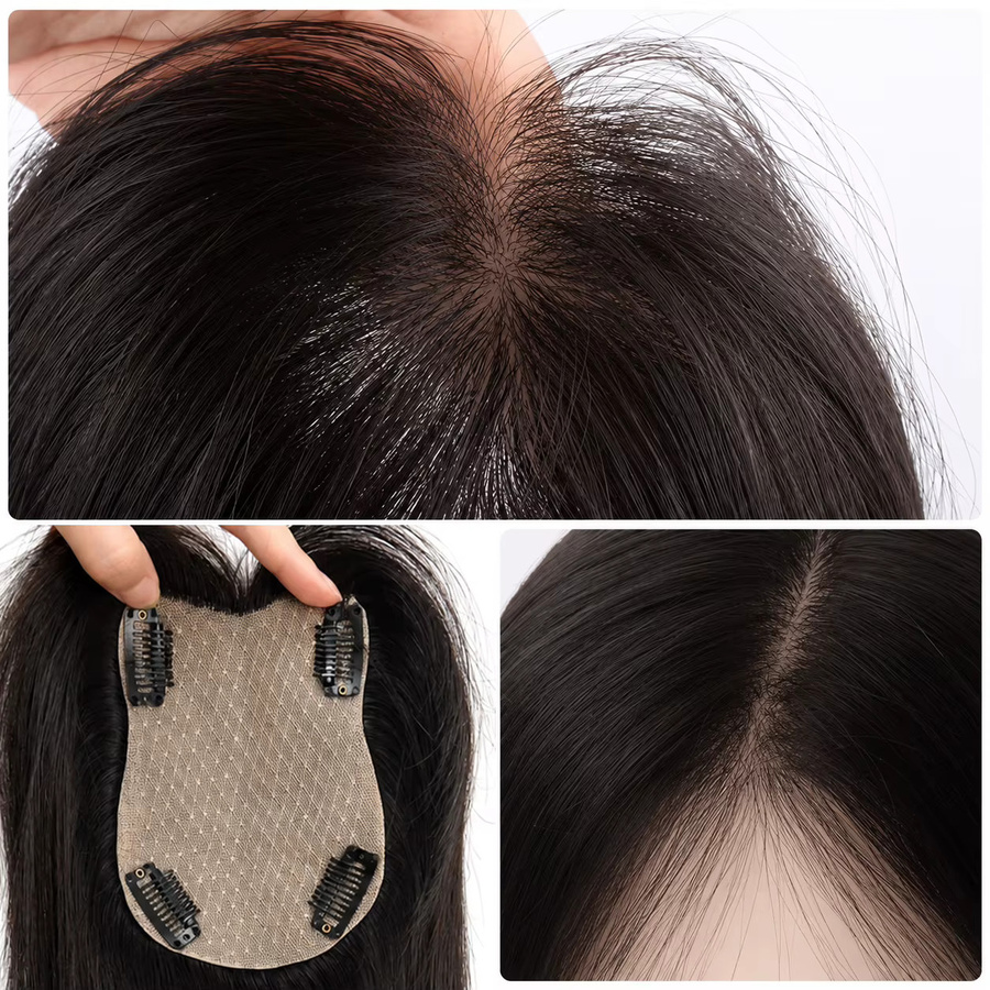 Echthaar-Toupet mit Pony und Clips, Schwarz, Damen - Bild 3