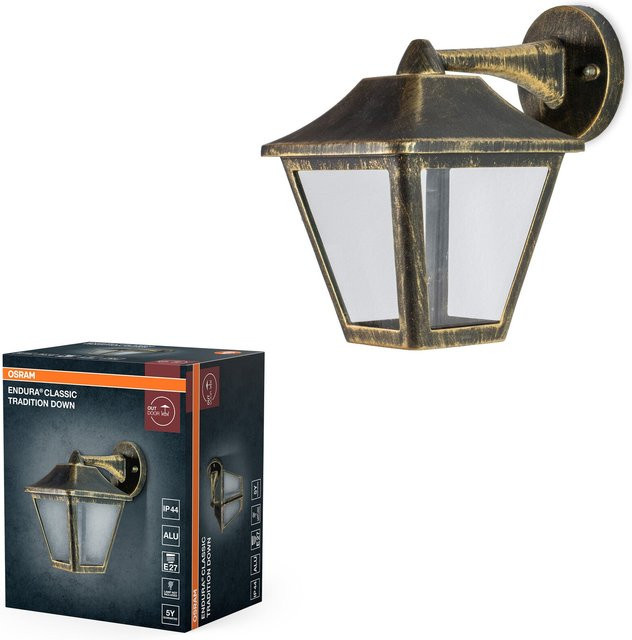Osram Endura Classic Tradition LED-Außenwandleuchte in Schwarz-Gold mit E27-Fassung und IP44 Schutzart - Bild 2