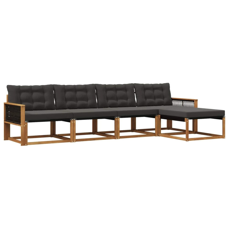 vidaXL Outdoor-Sofagarnitur L-Form aus massivem Akazienholz mit 5 Kissen in Schwarz und Natur - Bild 2
