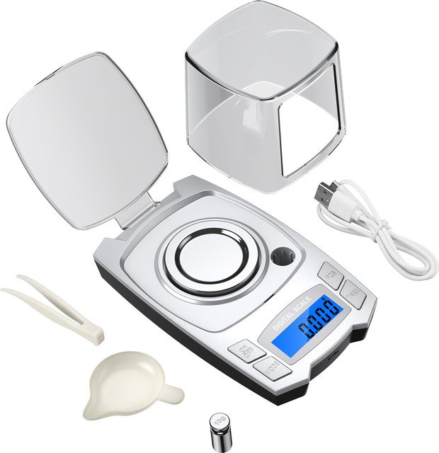 Digitale Präzisionswaage Amir Milligramm-Waage Silber aus Edelstahl mit USB-Aufladung und Digitalanzeige, Messbereich bis 50 g mit 0,001 g Genauigkeit - Bild 1