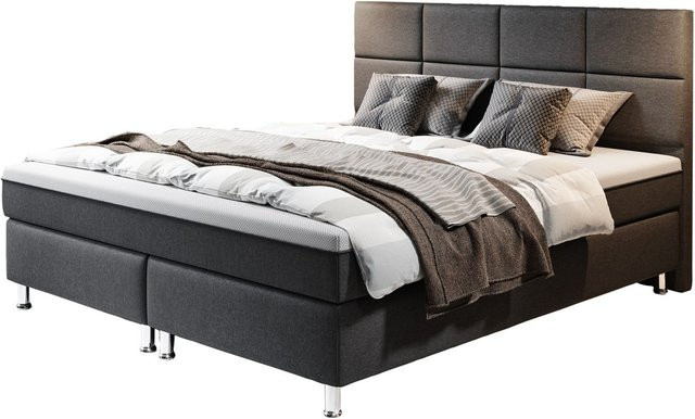 Boxspringbett ROTTERDAM PLUS von IHG mit Taschenfederkernmatratze in Anthrazit, Breite: 180 cm, Tiefe: 200 cm, Höhe: 54 cm - Bild 1