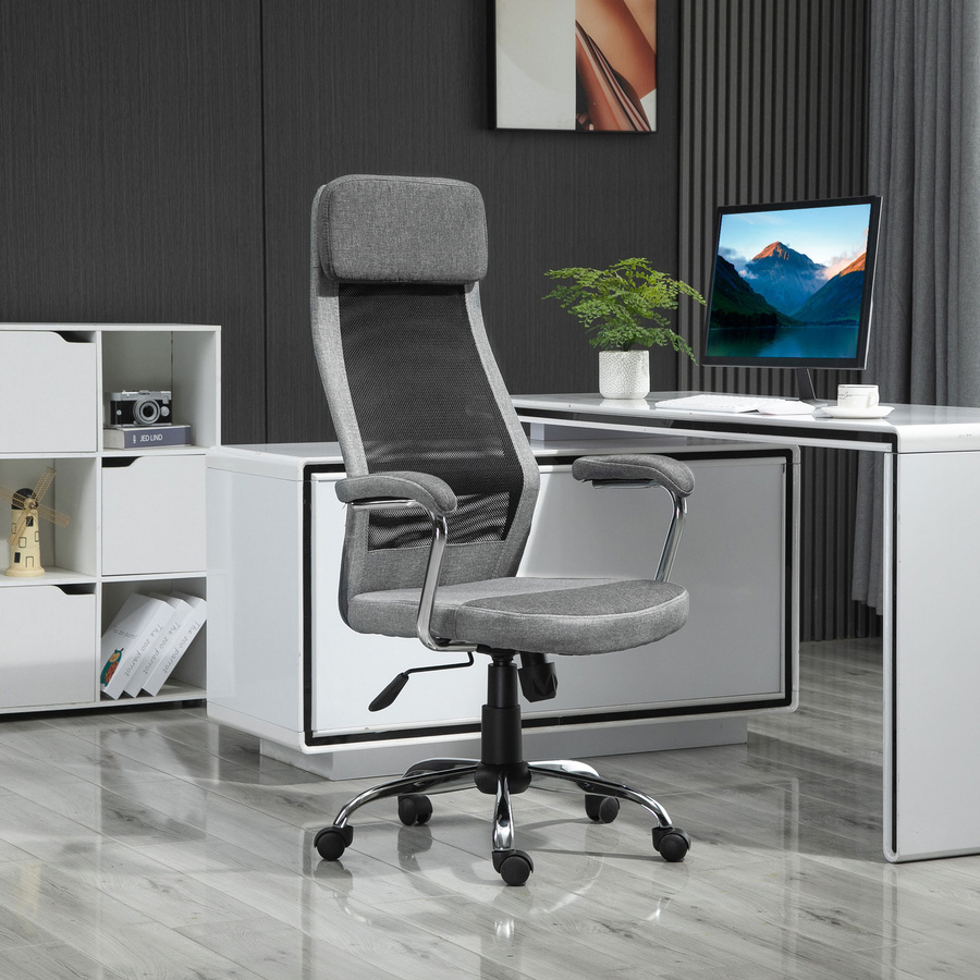 Vinsetto Ergonomischer Bürostuhl von Aosom in Grau, Drehbar mit Wippfunktion und Armlehnen, Höhenverstellbar, B/T/H: 65 x 67 x 119-129 cm - Bild 2