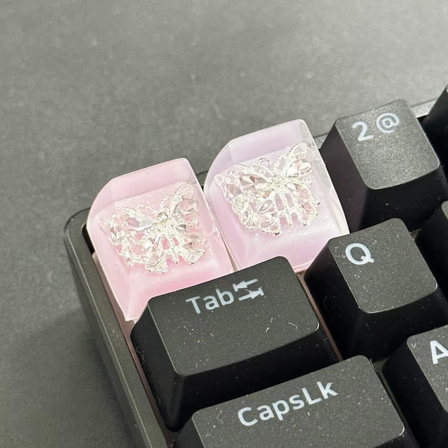 Handgefertigte Harz Tastenkappen für mechanische Tastaturen mit Schmetterlings-Design in Pink, DIY Custom Keycaps für ESC, SA und R1 Tasten - Bild 3