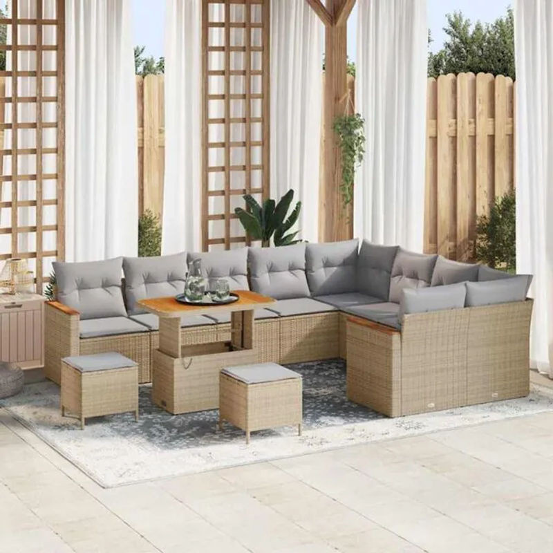 Vidaxl Garten-Sofa-Set mit 12 Kissen aus Poly-Rattan in Beige - Bild 1