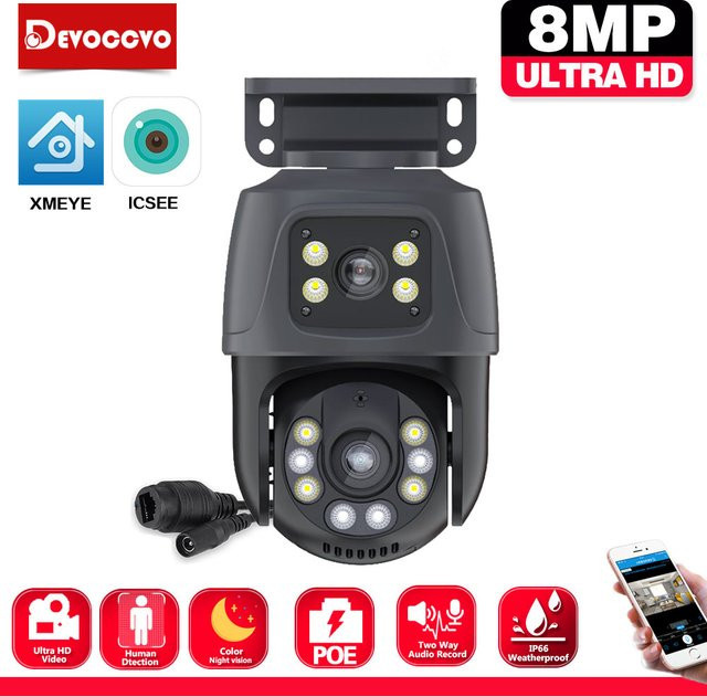 Devoccvo 8 MP 4K Dual Lens POE IP PTZ Kamera mit Dual Screen und 360 Grad Überwachung, Smart Home CCTV mit Menschenerkennung und ICsee App-Unterstützung - Bild 1