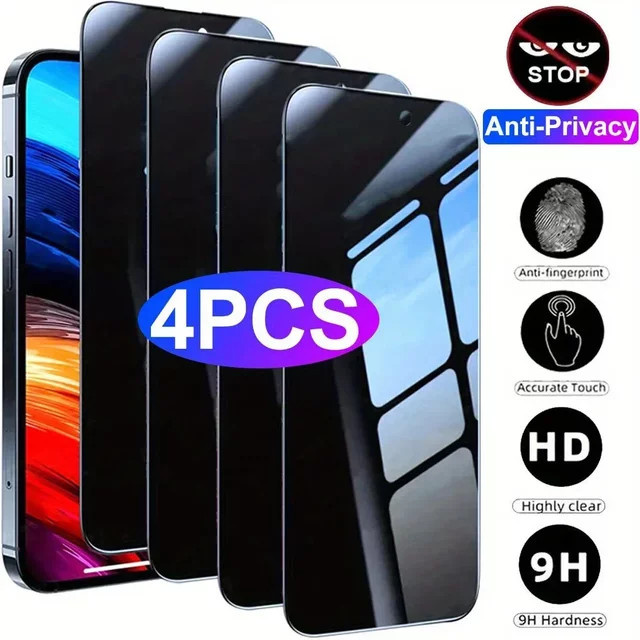 SFHOMIE 4er-Pack Anti-Spy Privatsphäre Schutzglas für iPhone 11 12 13 14 15 16 Pro Max und Plus, Transparent - Bild 1