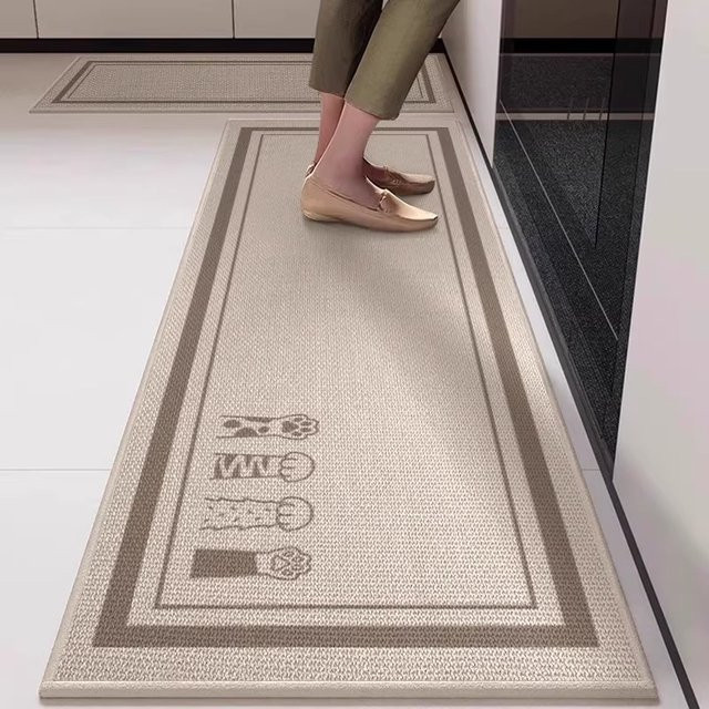 Facaishu Küchenbodenmatte in Beige, rutschfester und verschleißfester Schlingenflor-Küchenteppich im modernen Design - Bild 1