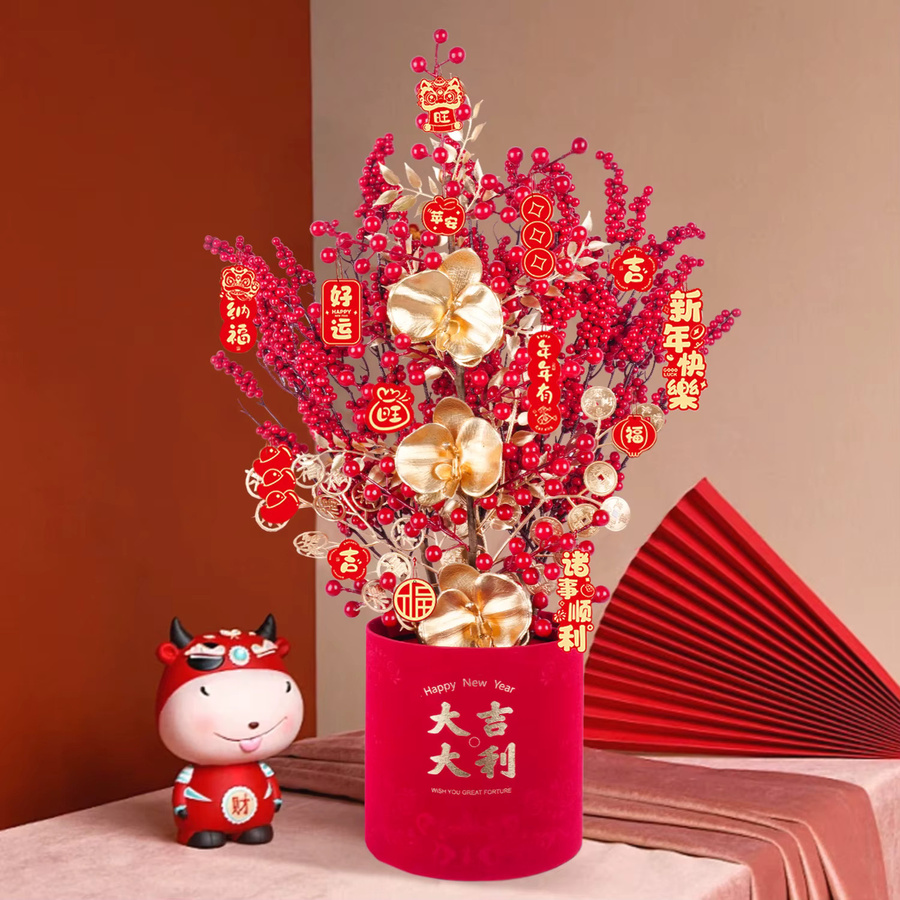 Uflower Künstliche Blumen Lunar New Year Dekoration in Rot mit Beeren für Hochzeit und Party - Bild 2
