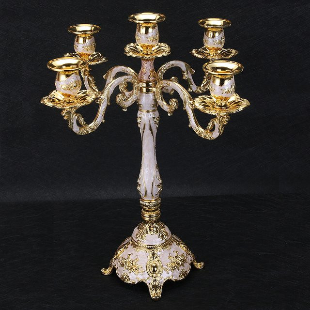 Kirsite 5-Arm-Kerzenhalter in Silber, dekorativer Vintage-Kerzenständer für Taper-Kerzen mit floralem Design - Bild 1