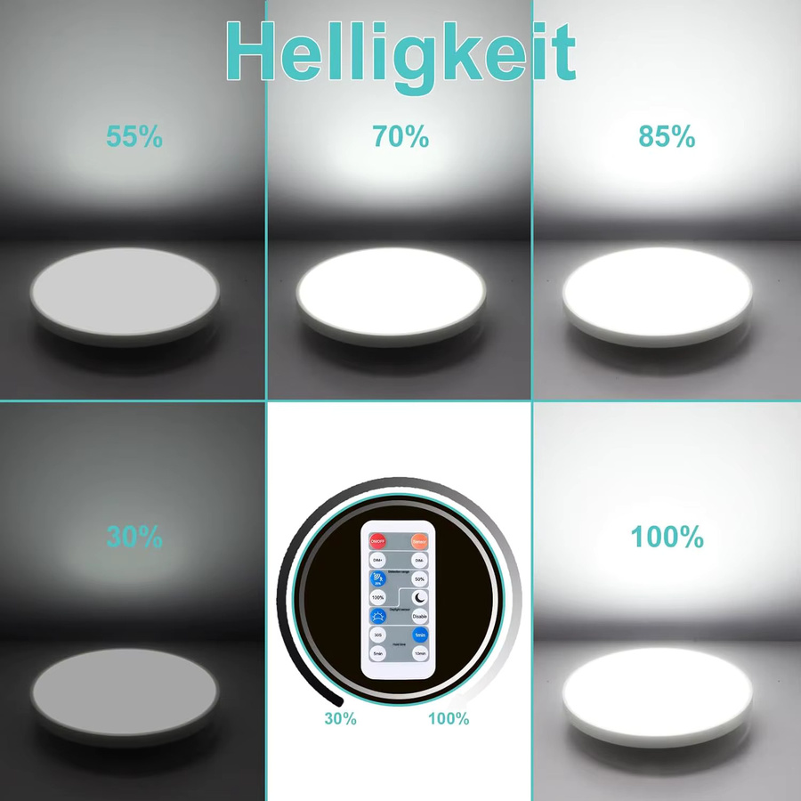 10 Stück Oraymin LED-Deckenleuchten in Weiß, 18 W, 1800 lm, 4000 K, rund, Durchmesser: 22 cm, mit Radar-Bewegungsmelder und Fernbedienung, IP54, modern - Bild 3