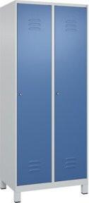 C+P Spind Classic PLUS Garderobenschrank mit 2 Abteilen, Füße, Zylinderschloss und 4 Garderobenhaken, Farbe: Grau/Blau, H x B x T: 195 x 80 x 50 cm - Bild 1