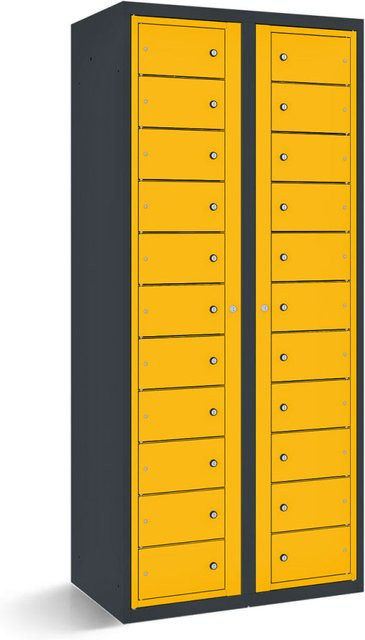 rotstahl Fächerschrank mit 22 Fächern und Zentraltüren in Gelb mit anthrazitgrauem Korpus, B/T/H: 80 x 50 x 180 cm - Bild 1