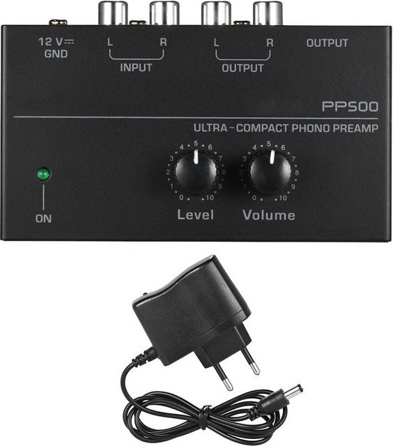 Kebidumei PP500 Phono-Vorverstärker in Schwarz mit Lautstärkeregler für Vinyl-Plattenspieler, Kopfhörer-Vorverstärker und Mikrofon-Vergrößerungsmischer - Bild 1