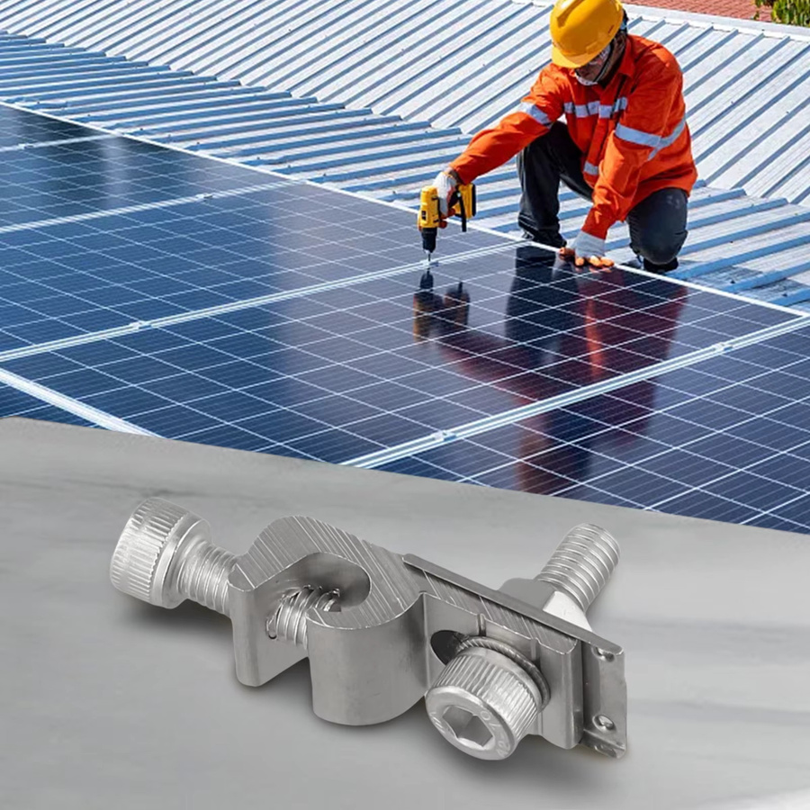 Solarpanel-Klemmen aus Edelstahl in Silber als Solar-Erdungsclips für sicheren Schutz und Erdung deiner Solarstrom-Halterungen - Bild 4