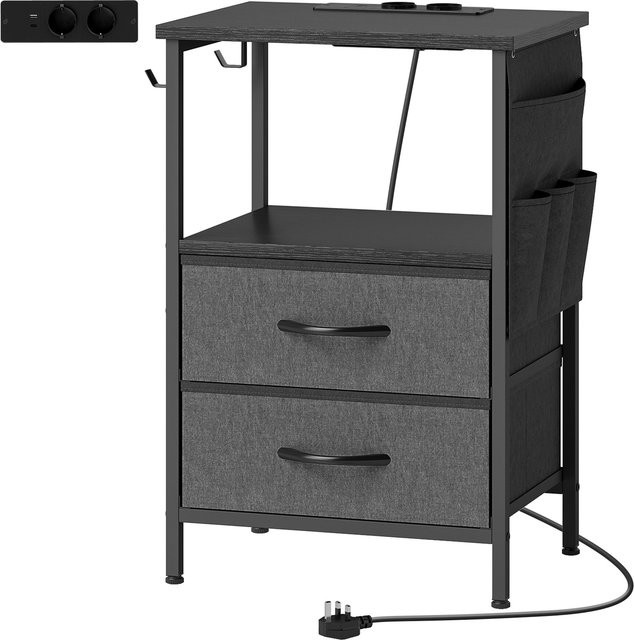 HOMCOM Couchtisch mit Ladestation und USB-C-Anschlüssen in Schwarz, Beistelltisch mit 2 Stoffschubladen, Haken und Aufbewahrungstasche aus Metall und MDF - Bild 1