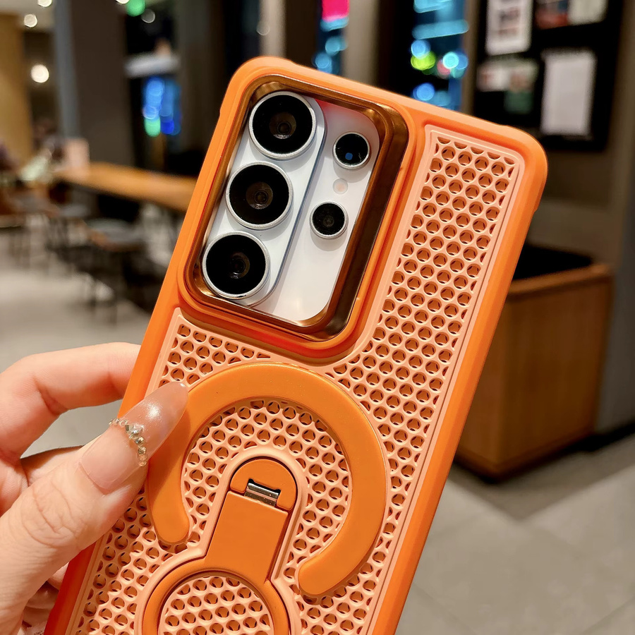 Wärmeableitende und stoßfeste magnetische Handyhülle mit unsichtbarer Halterung für Samsung Galaxy S26 S25 S24 S23 Ultra Plus in Orange - Bild 2