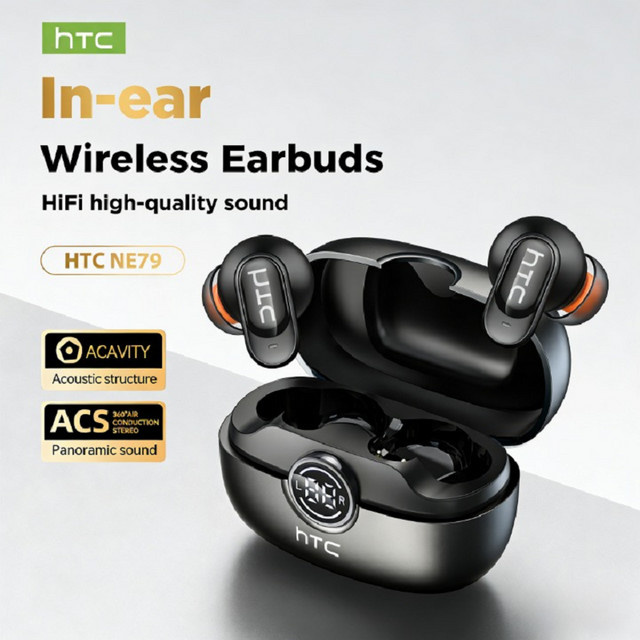HTC NE79 TWS Bluetooth 6.0 In-Ear Kopfhörer mit KI-Übersetzer und HiFi-Sound für Sport in Blau und Orange - Bild 1