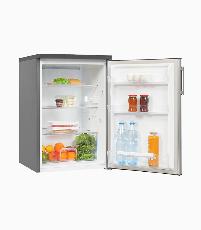Exquisit KS16-V-H-010D Vollraumkühlschrank in Silver mit Inoxlook, Flaschenregal und LED-Innenbeleuchtung, B/T/H: 57,5 x 60,0 x 160,5 cm - Bild 2