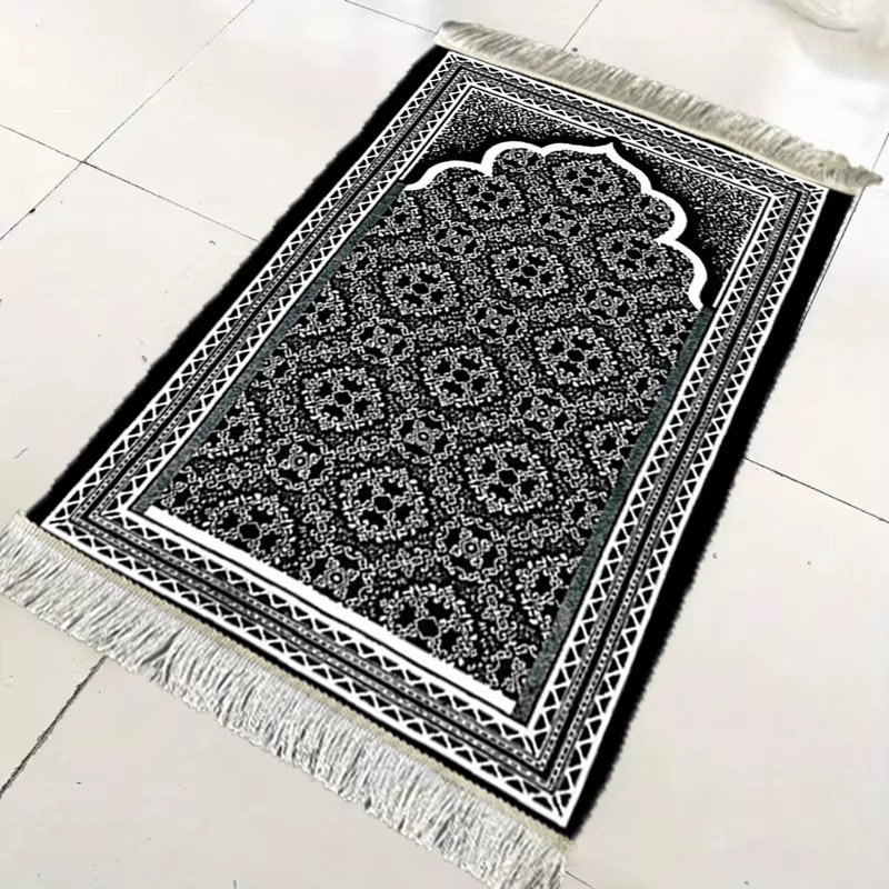 VIKAMA Gebetsdecke mit geometrischem Retro-Design in Schwarz-Weiß - Bild 2