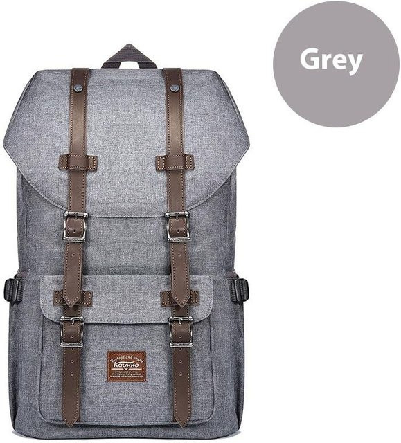 KAUKKO Vintage Reise Laptop Rucksack für 15,6 Zoll Outdoor Canvas Computertasche in Grau - Bild 1