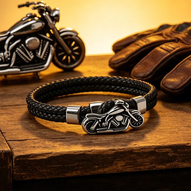 jiangmingao Armband, Leder, Edelstahl, Schwarz, Herren - Bild 1